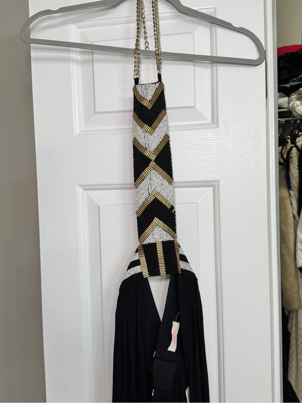 Sass & Bide Chevron Beaded Black Halter Maxi Dress